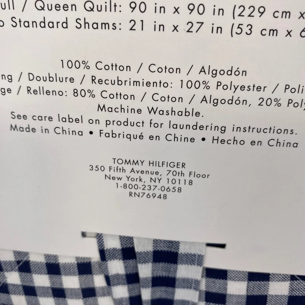 Tommy Hilfiger Quilt Set Full Queen Blue Modern Check Gingham Preppy Reversible